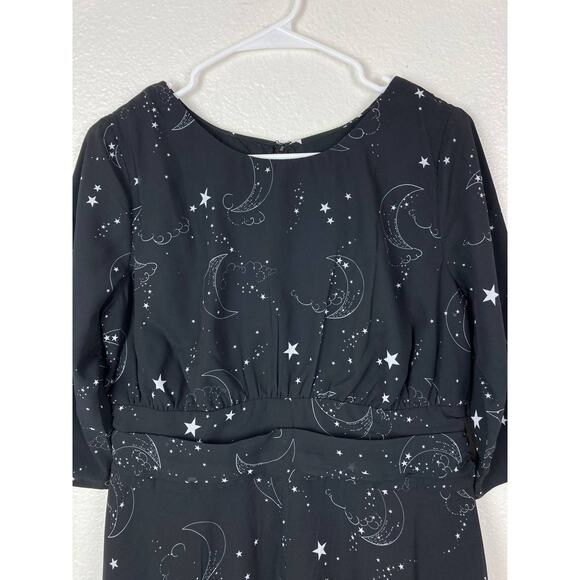 eShakti Black Dress Maxi Black Celestial Stars Half Sleeves Empire Waist Large - Picture 4 of 15